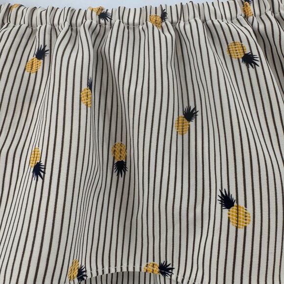 Soprano Gray/Yellow/Blue Pineapple Off Shoulder Mini Dress Womens Medium Striped - Picture 2 of 9